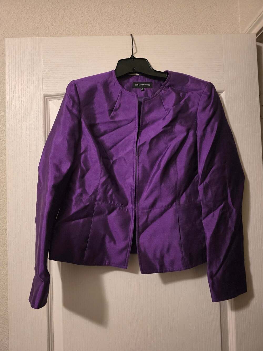 Jones New York Purple Open Front Silk Jacket Size 10